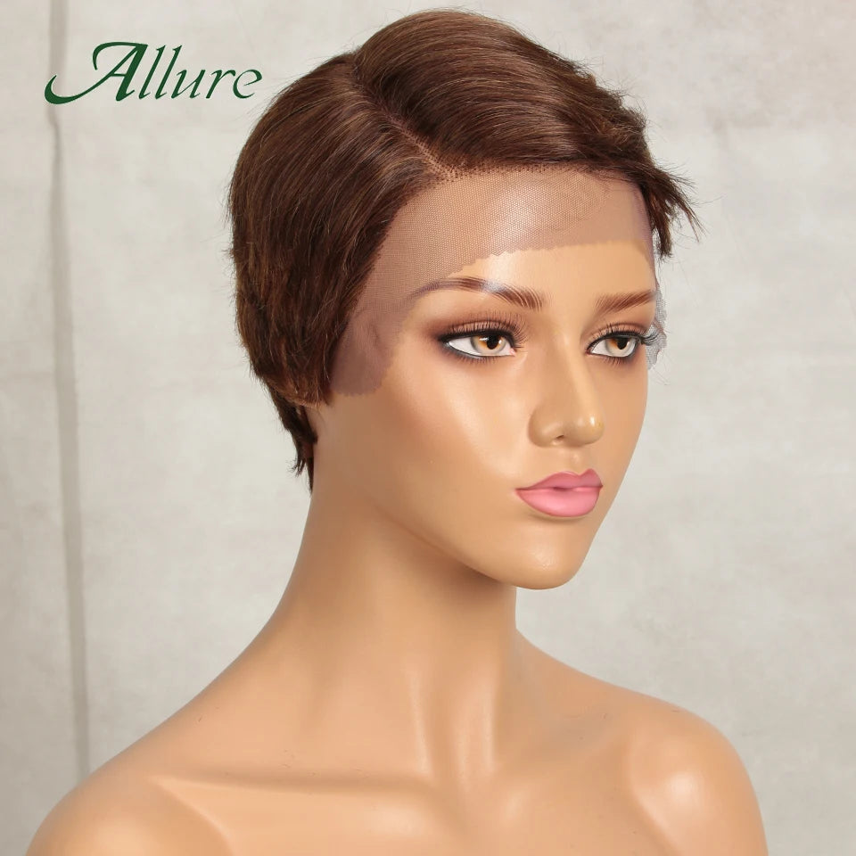 Short Pixie Cut Human Hair Wigs Natural Black Colored Hair T Part Lace Wig Brazilian Cheap Blonde 613 Ombre Remy Hair Wig Allure