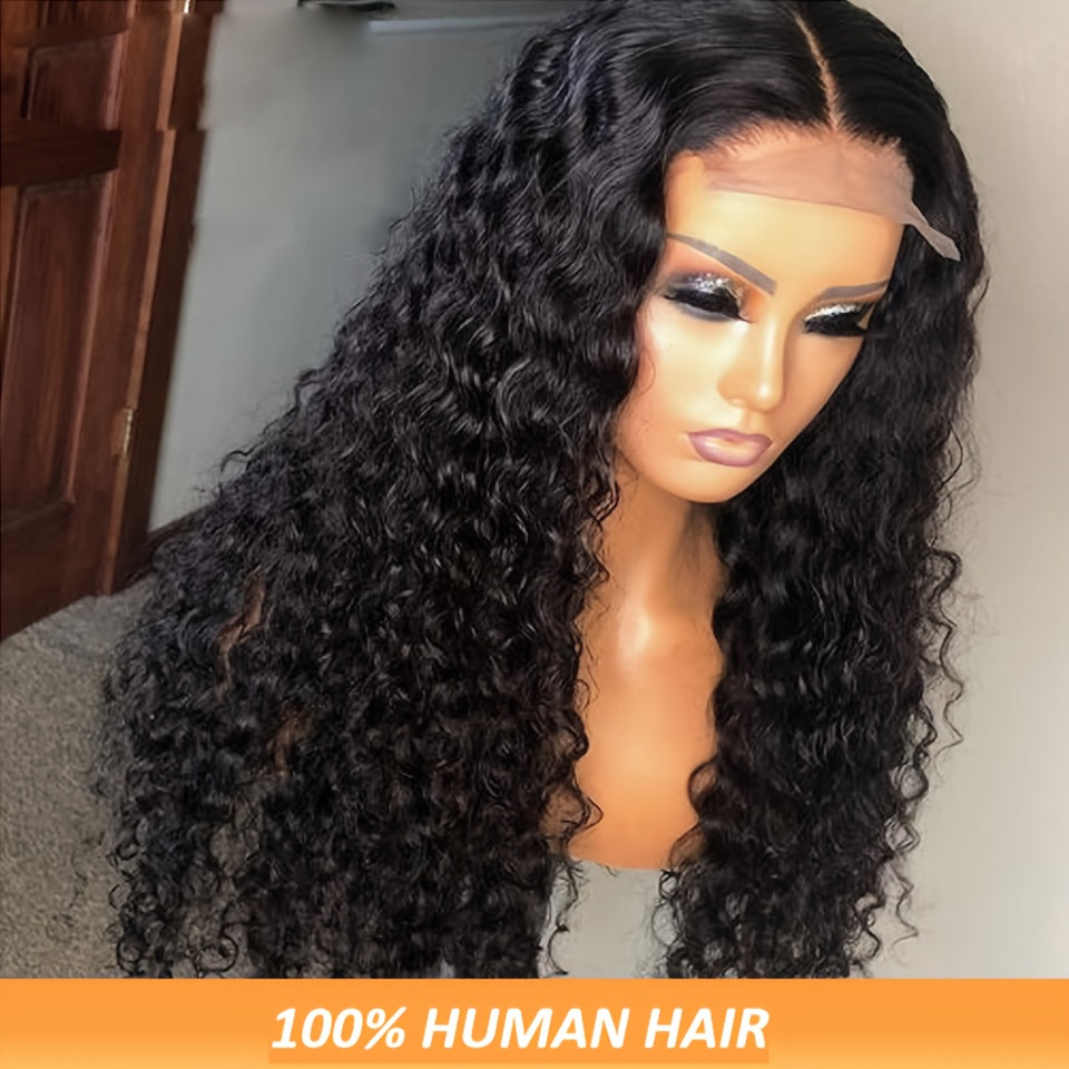 Nicelight Elegant Deep Wave Frontal Wig for Women - 76.2 cm Brazilian Human Hair, 150% Density, 4x4 HD Lace Closure, Natural Black Curly Style, Versatile Hair Wig|Curly Hair Wig|Textured Hair Wig, Wig Accessories