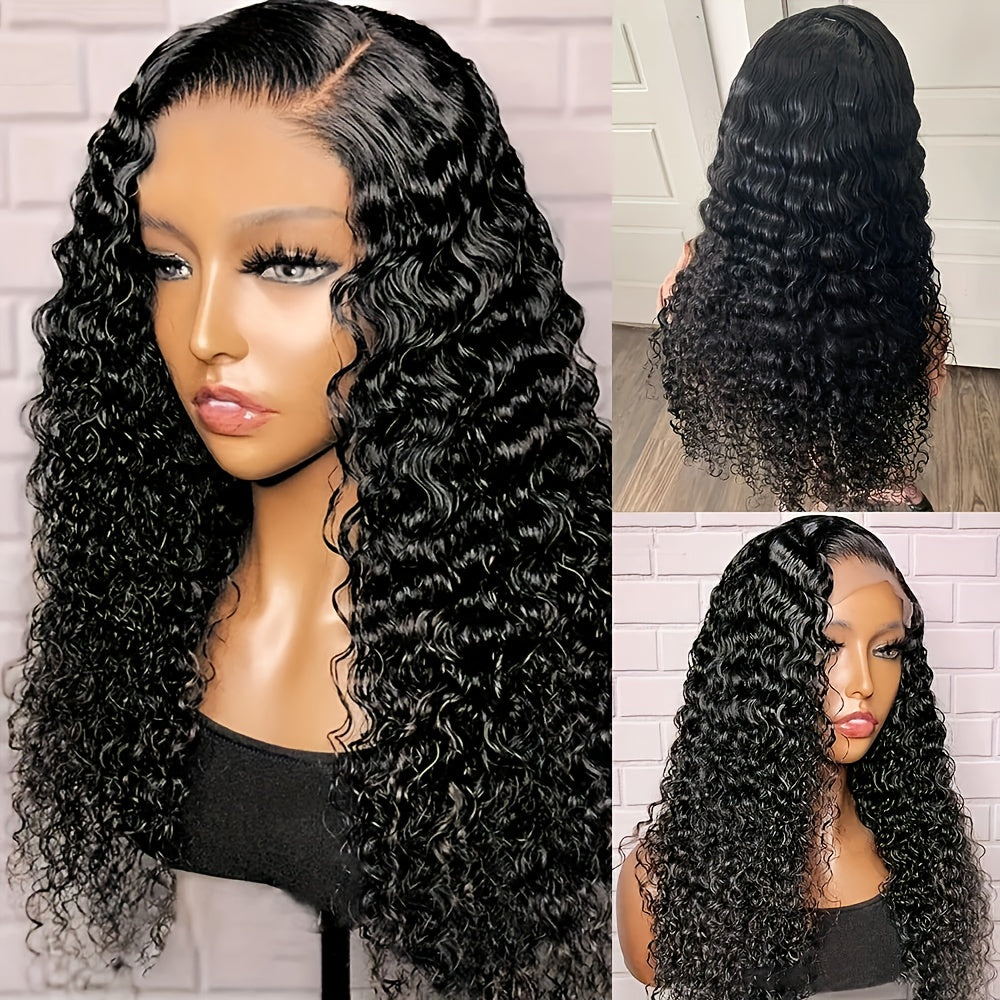 Nicelight Elegant Deep Wave Frontal Wig for Women - 76.2 cm Brazilian Human Hair, 150% Density, 4x4 HD Lace Closure, Natural Black Curly Style, Versatile Hair Wig|Curly Hair Wig|Textured Hair Wig, Wig Accessories