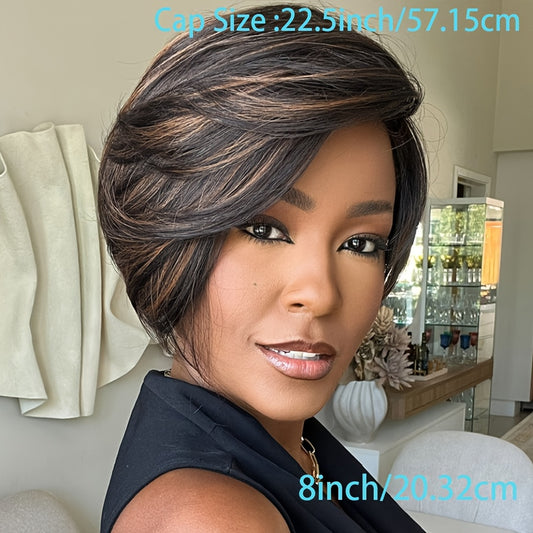 Chic Pixie Cut Wig for Women - 20.32cm Short Straight Human Hair, 180% Density with Rose Net Cap, Full Machine Made - Ideal for Daily Wear & Cosplay, Short Pixie Cut, Human Hair Wig