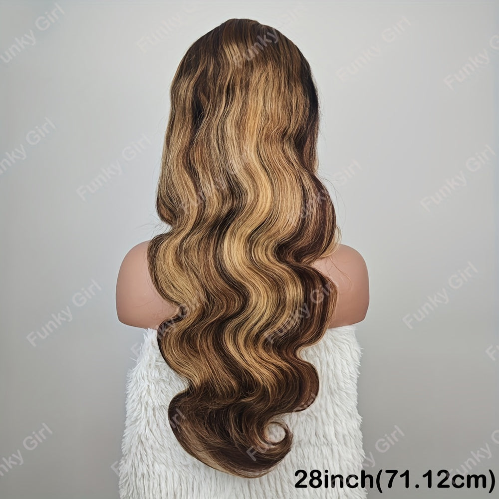 150% Density Human Hair Elegant Body Wave Lace Front Wig - 13x6 Honey Blonde Ombre for Women by FunkyGirl