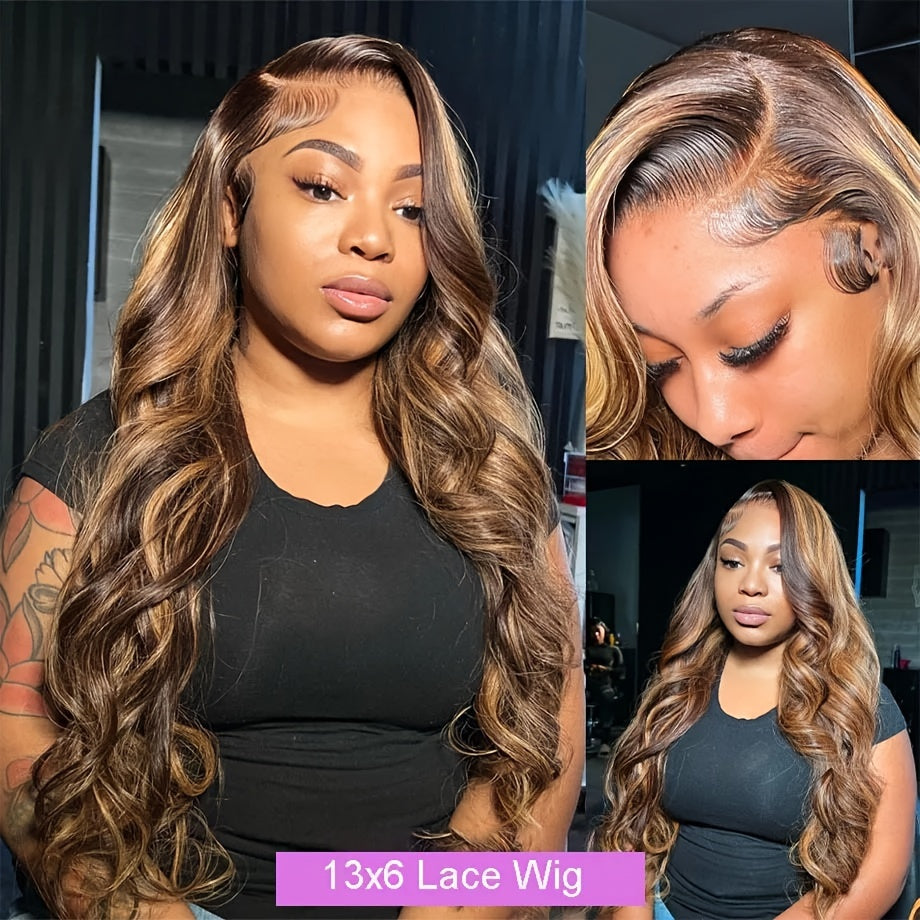 150% Density Human Hair Elegant Body Wave Lace Front Wig - 13x6 Honey Blonde Ombre for Women by FunkyGirl