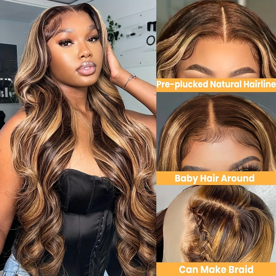 150% Density Human Hair Elegant Body Wave Lace Front Wig - 13x6 Honey Blonde Ombre for Women by FunkyGirl